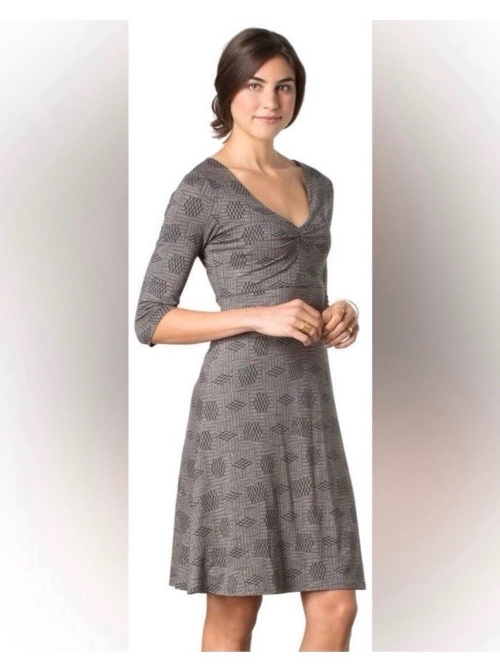 Toad&Co Gray Rosalinda Patterned V-Neck Midi Dress